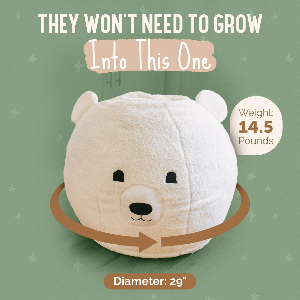 Kids Bean Bag Chair - Soft Sherpa and Memory Foam Stuffed Animal Beanbag Seat for Boys and Girls - Cozy Polar Bear