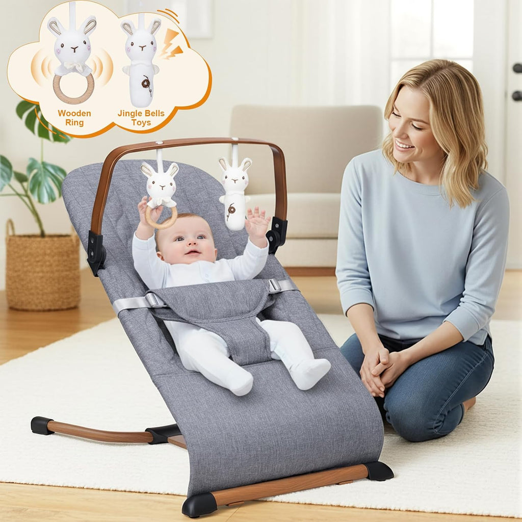 Portable Baby Bouncer, Bouncer Seat for Babies 0-12 Months, 3 Recline Positions, Foldable Baby Rocker Chair