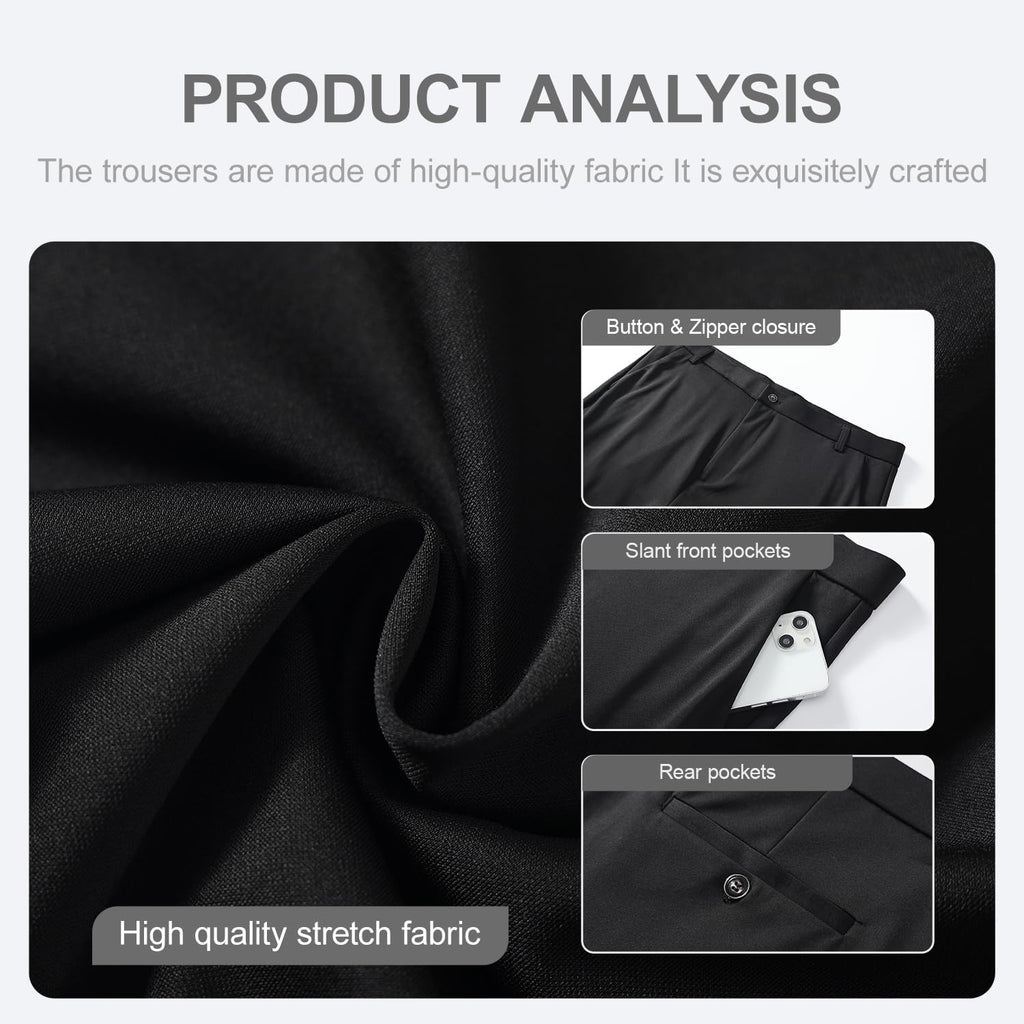 Men's Wrinkle-Free Classic Fit Stretch Dress Pants - 4-Way Stretch Drape-Finish No-Iron Office Pants for Formal &