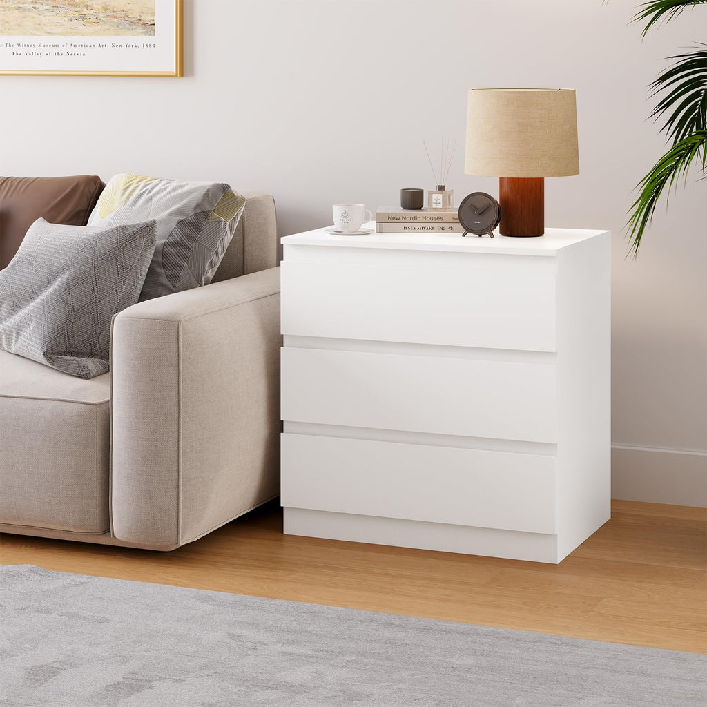 White Dresser with 3 Drawer Wide Wooden Chest