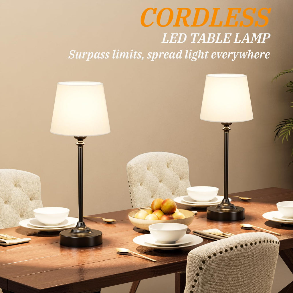 Cordless Table Lamps Rechargeable Set - 2 Pack Black 4000mAH Battery Operated Lamps for Decor, 3000K Stepless Dimming