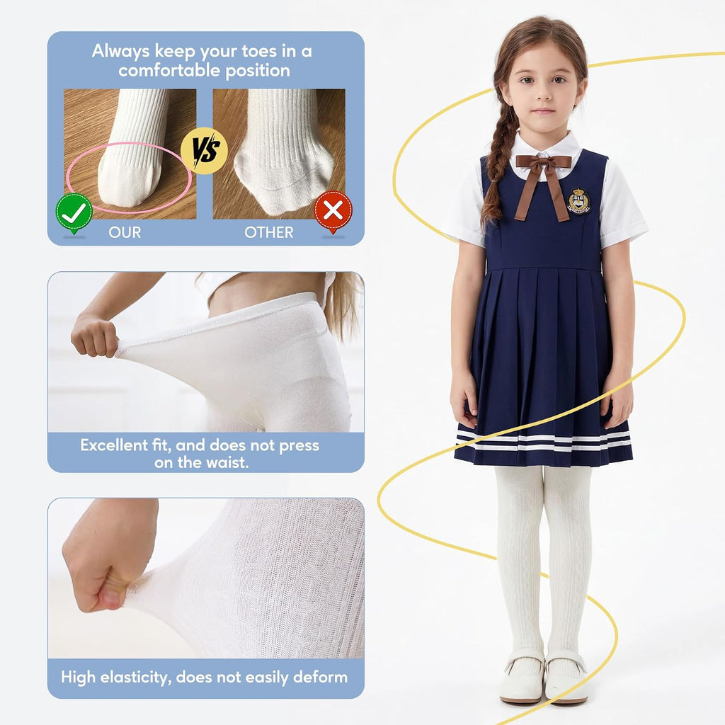 3Pack Girls Tights Kids Cable Knit Cotton Winter Warm Leggings