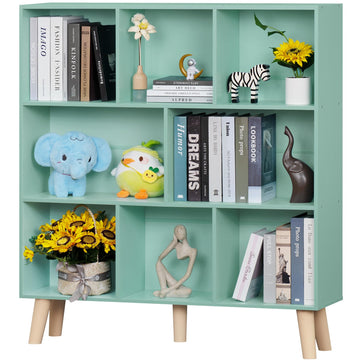 8 Cube Bookshelf, Mid-Century Modern Book Shelf with Legs, Green