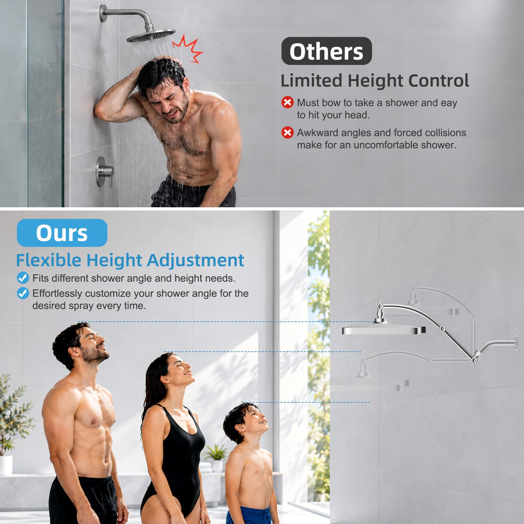 All Metal 16'' Shower Head Extension Arm, Chrome