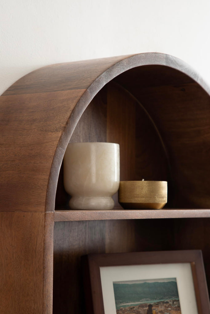 Arcott Modern Arched Wall Shelf, 18 x 26, Walnut Brown, Transitional Arch Wall Shelves for Over-the-Toilet Storage or