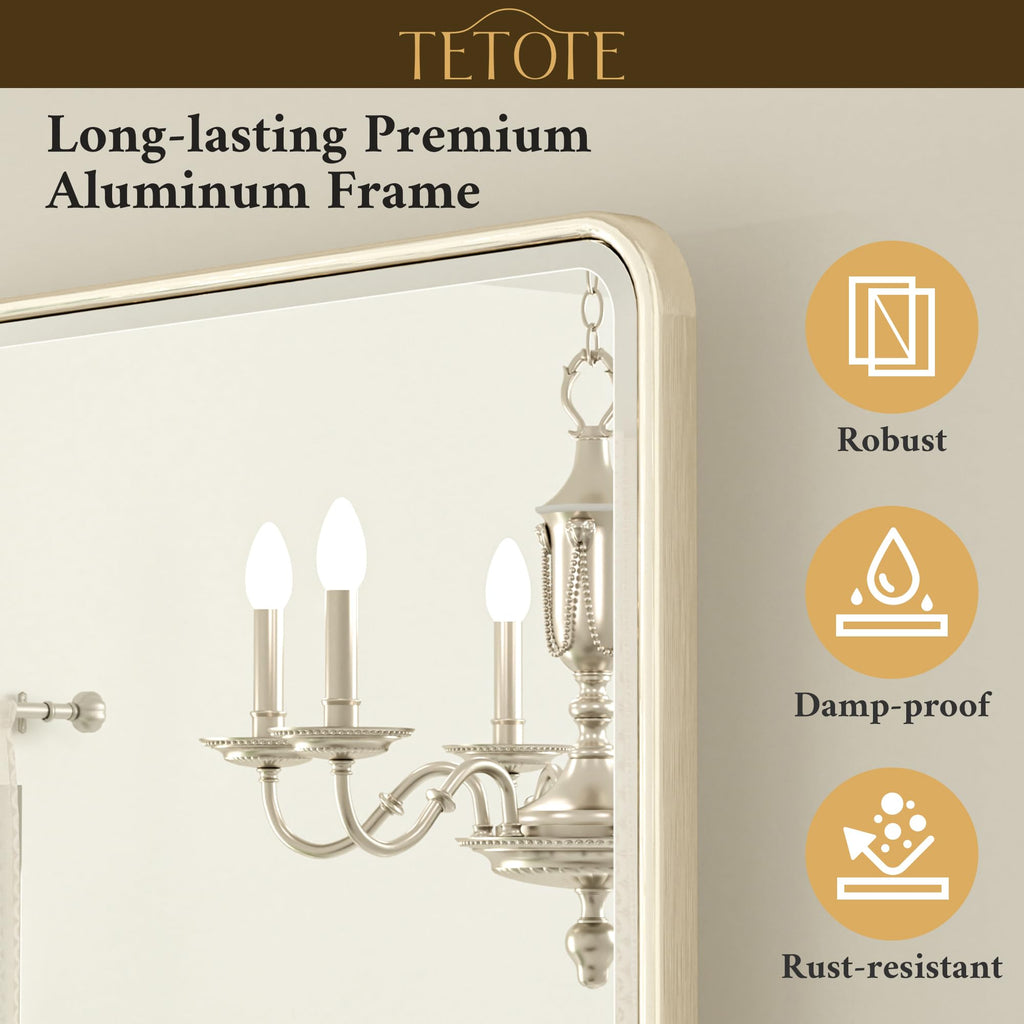 Brushed Nickel Pivot Rectangle Bathroom Vanity Mirror 24 x 36 Tilt Beveled Mirror, Pivoting Metal Framed Tempered