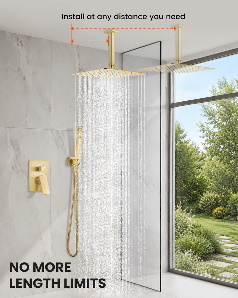 Ceiling Shower System with Handheld Brushed Gold,12 inch Head