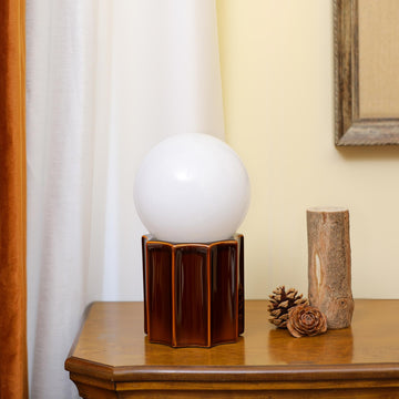 Modern Ceramics Table Lamp Brown Ceramic Base White Jade Round Ball Glass Accent Table Lamp Living Room Bedroom