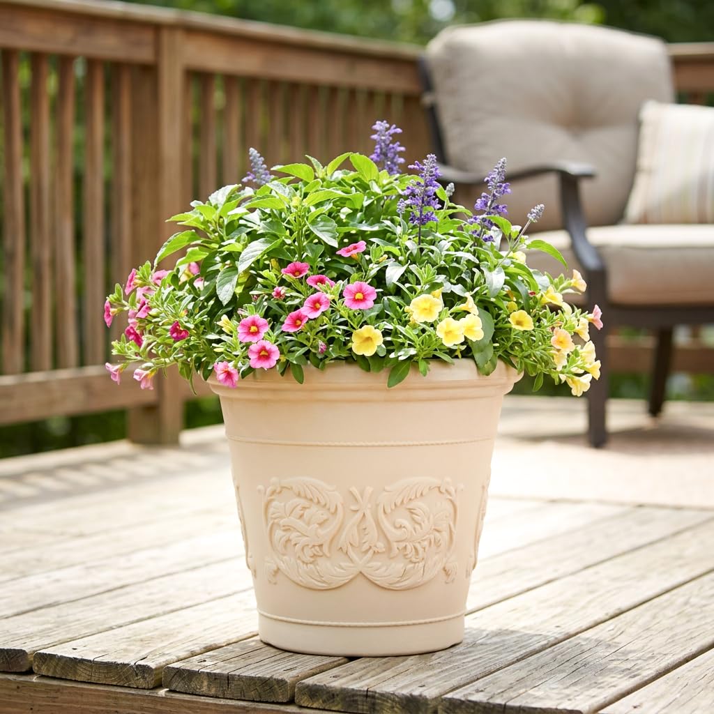 Arabella 16'' Plastic Planter Pot for Plants, Antique White