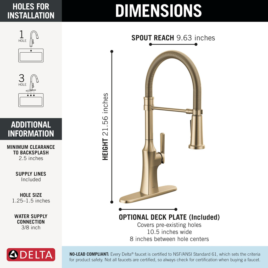 Ermelo Pro Style Commercial Kitchen Faucet with Pull Down Sprayer, Single Hole Brushed Gold Kitchen Sink Faucet