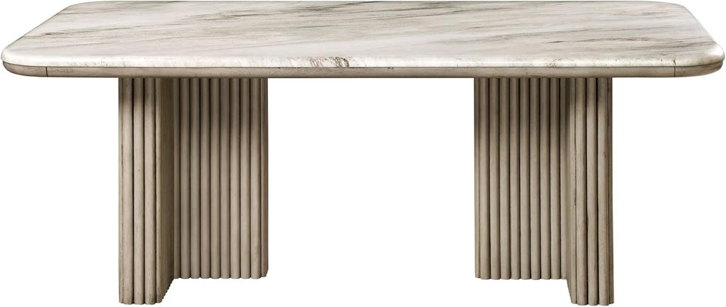 Charity Rubber Wood and Marble Dining Table in White & Gray Oak