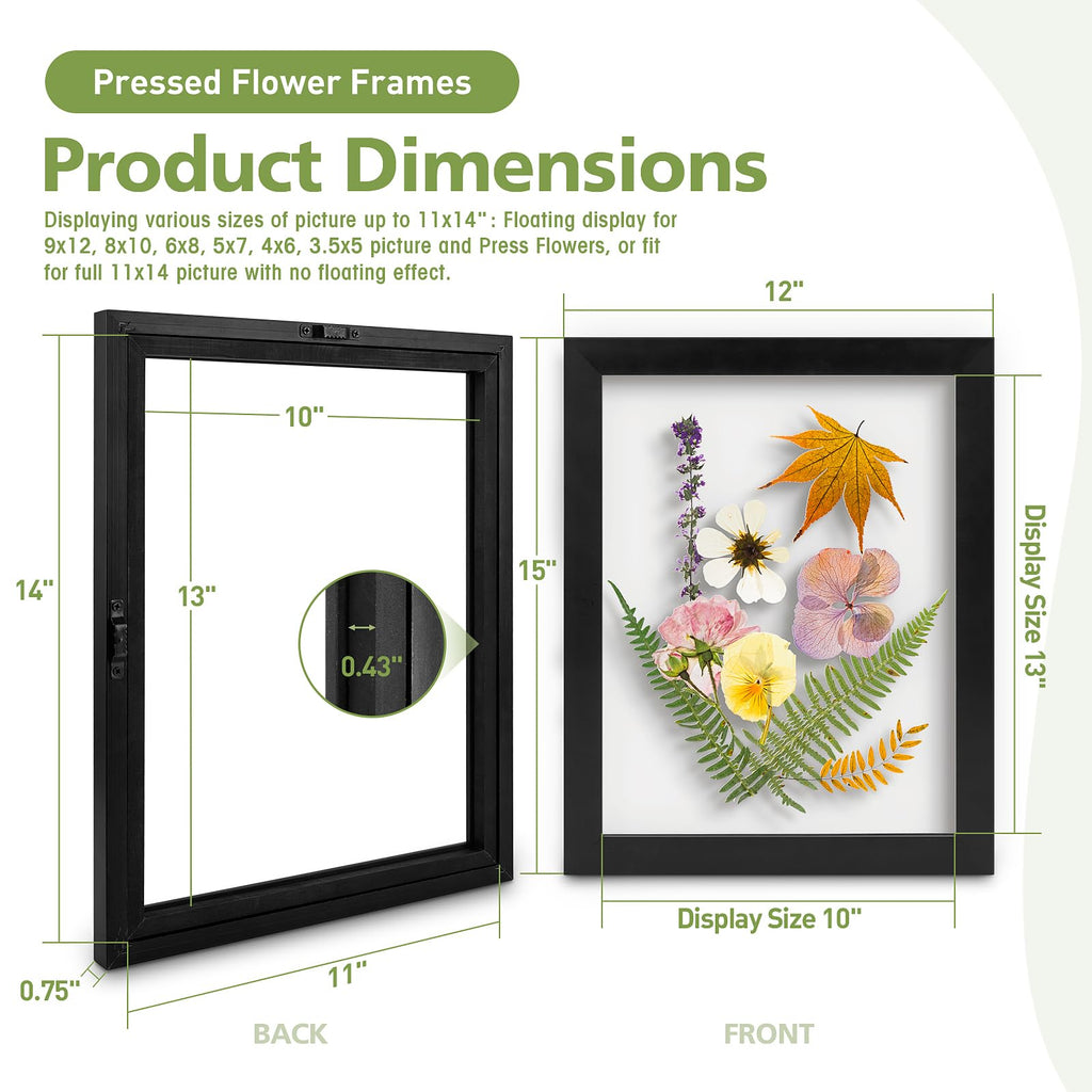 11x14 Floating Picture Frame Solid Wood Black(1 Pack)