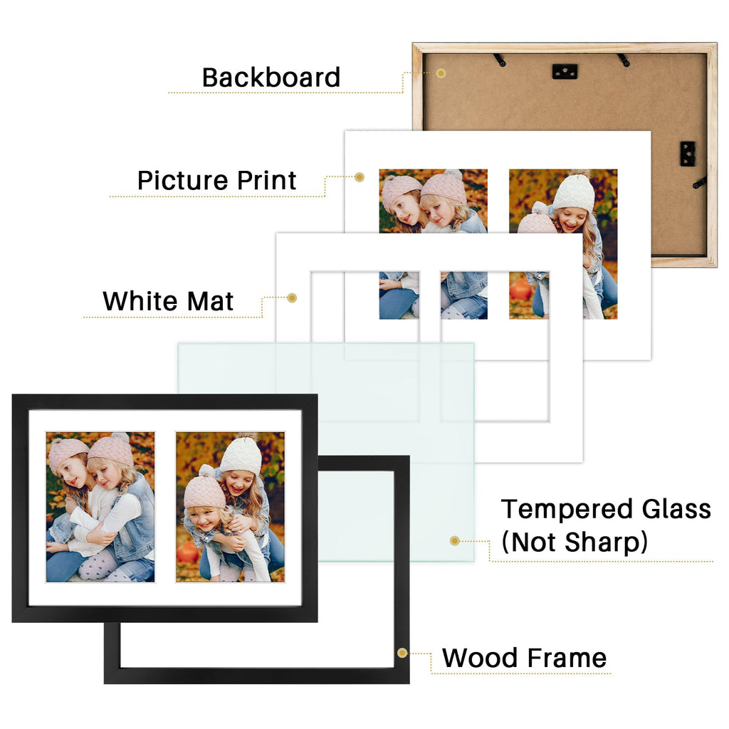 6x8 Collage Picture Frame, Solid Wood&Real Glass, 2 Photos
