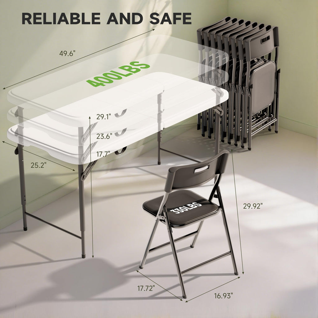 4FT Folding Table Set with 4 Folding Chairs, Heavy Duty 400 lbs Table & 330 lbs Chairs, Portable Folding Furniture