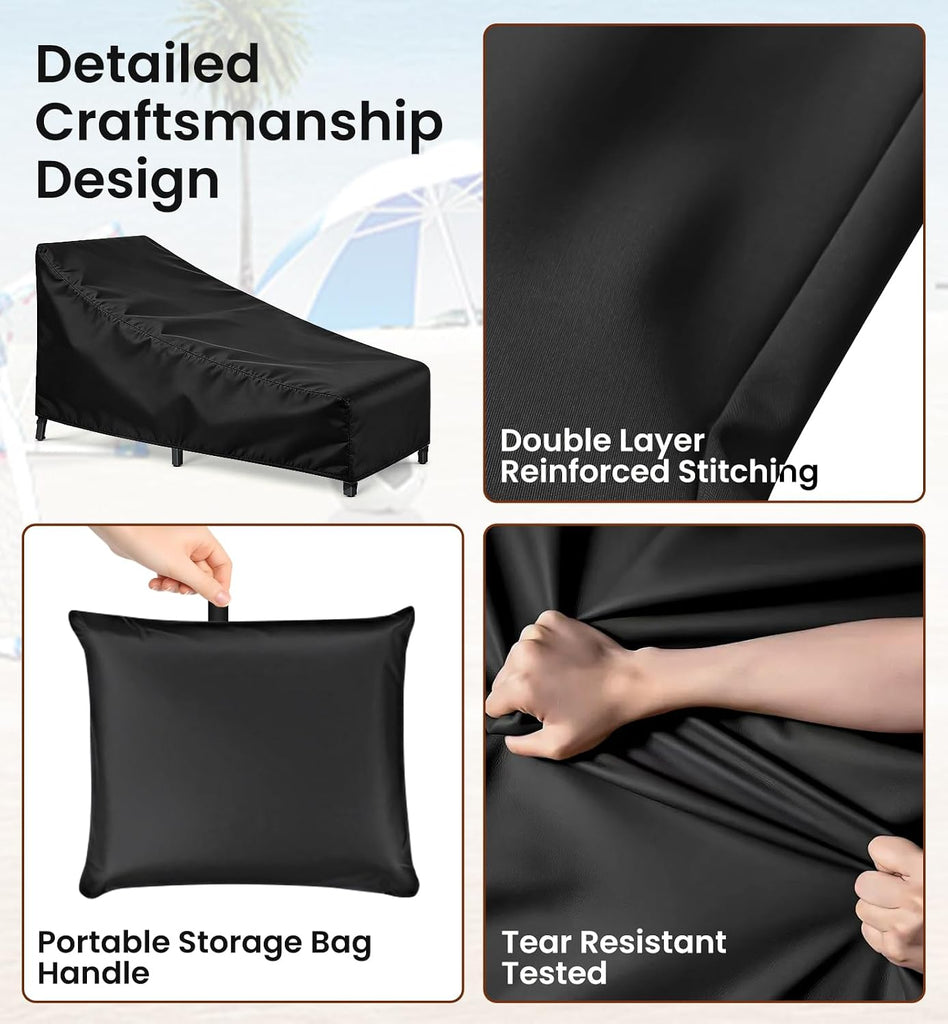 Chaise Lounge Cover 2 Pack Heavy Duty Patio Furniture Covers with Storage Bag, Buckles & Drawstring Outdoor Lounge