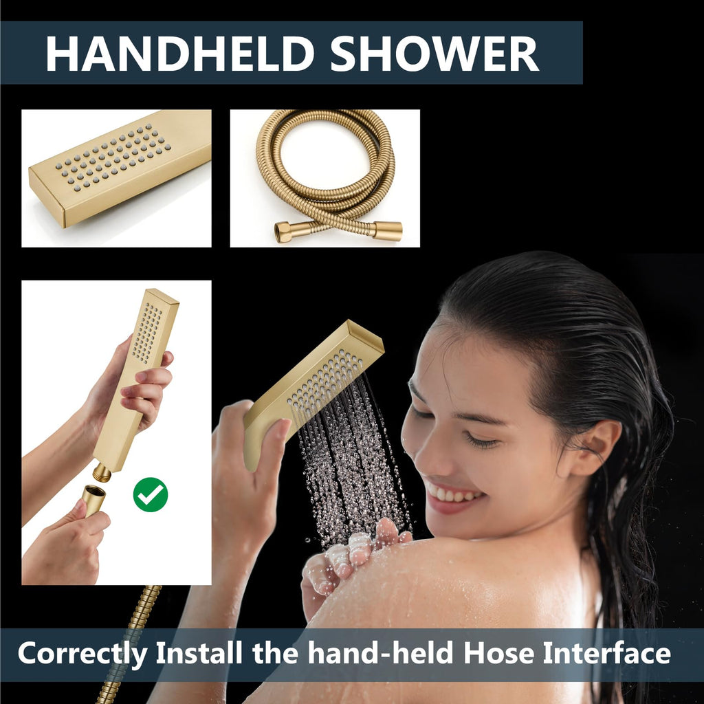 Shower Faucet Set with Handheld Brushed Gold 10 Inch Head