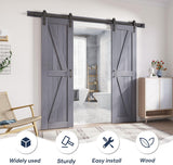 Gray Double 24x84 Inch Doors 48 barn Door with 8FT Barn Door Hardware Kit Included K Shape Natural S