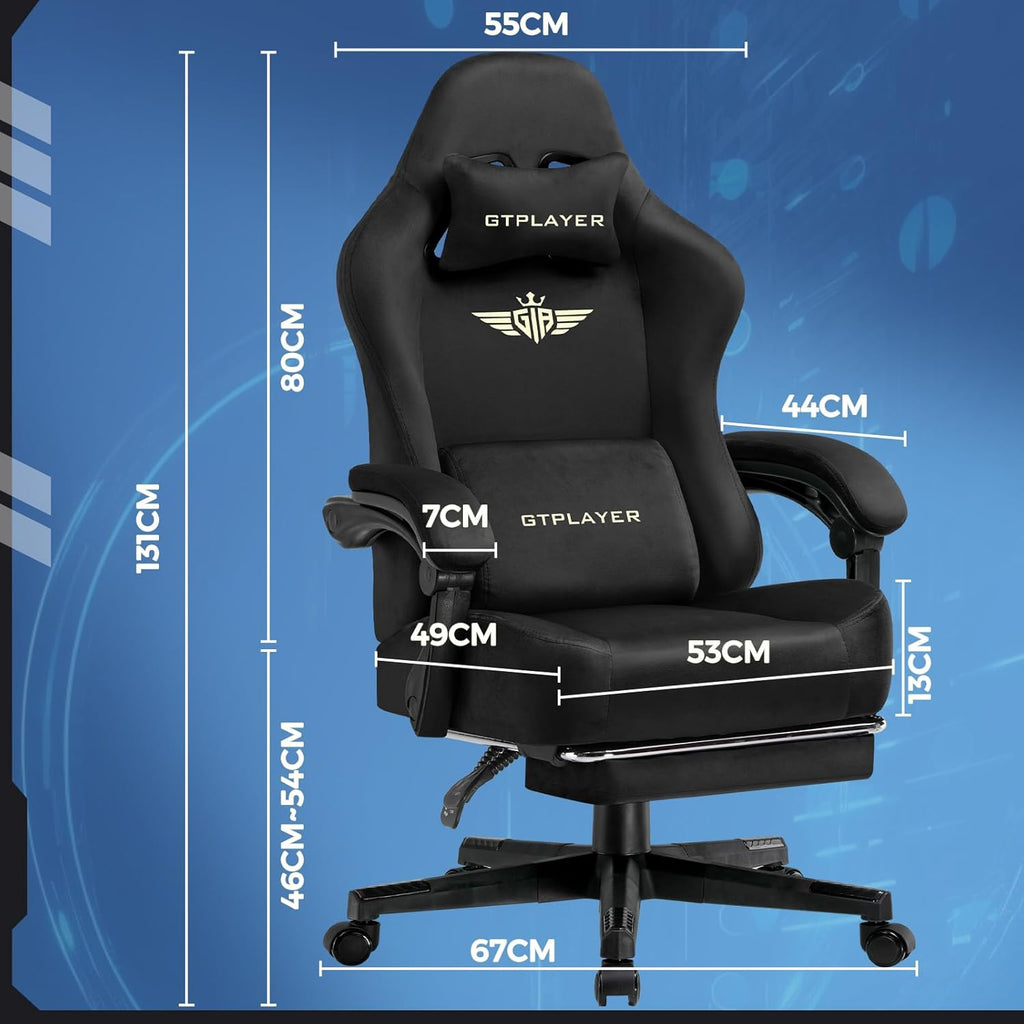 Big and Tall Gaming Chair Fabric with Pocket Spring Cushion, High Back Ergonomic Computer Chair with Footrest for