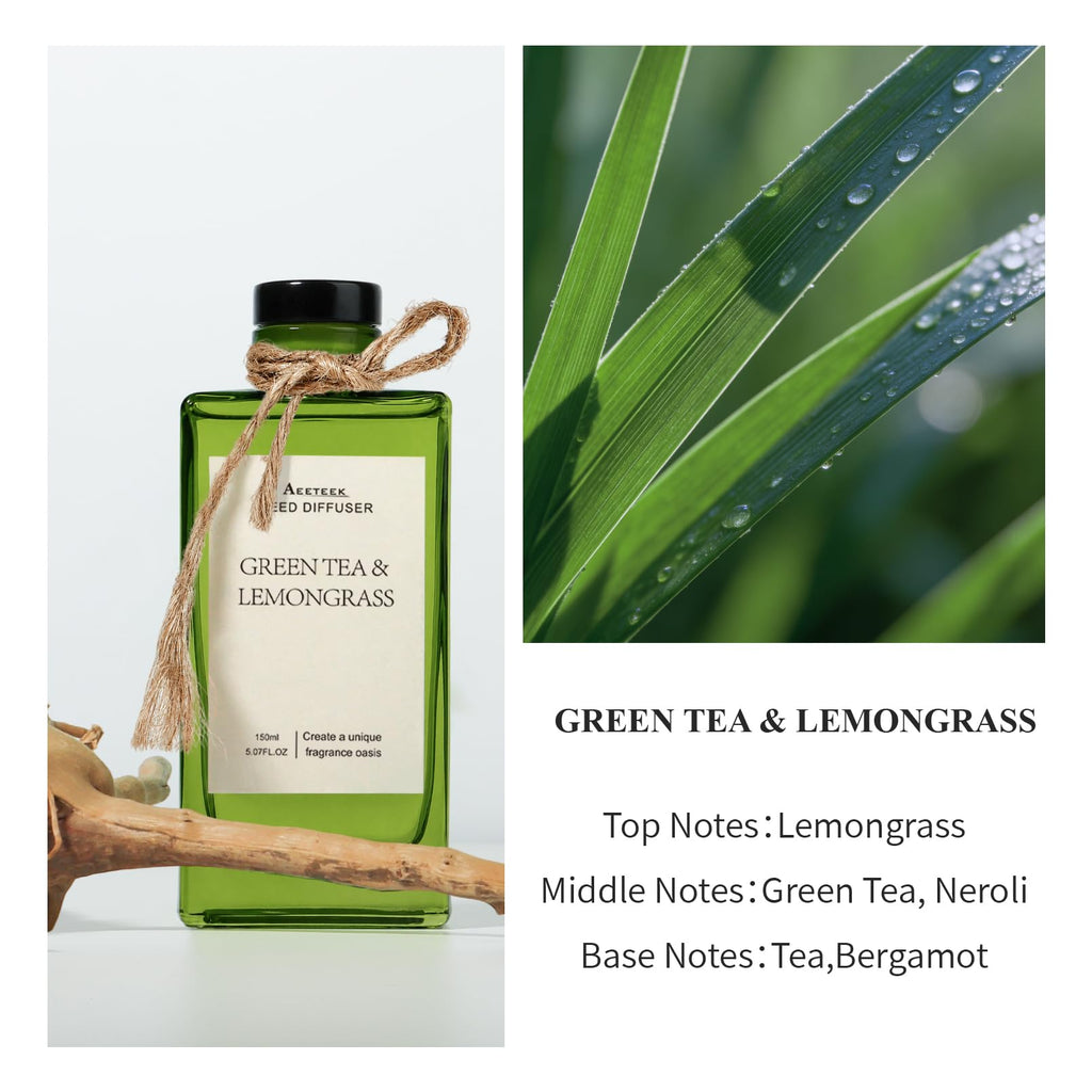 Green Tea & Lemongrass Reed Diffuser, 5.07oz Bathroom Air Freshener