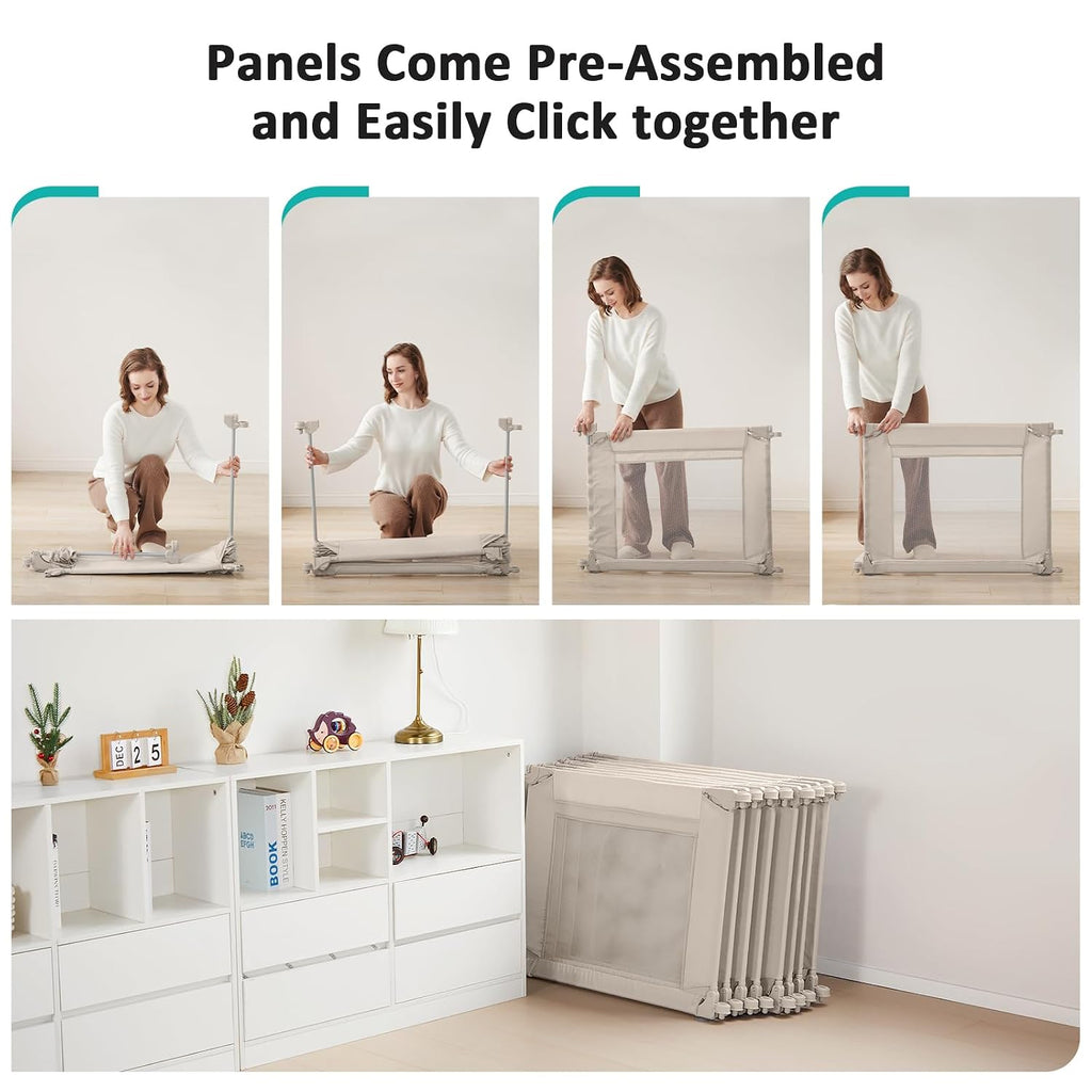 Doradotey Adjustable Baby Playpen with Adult Door, Foldable Large Playpen for Babies and Toddlers, Breathable Mesh