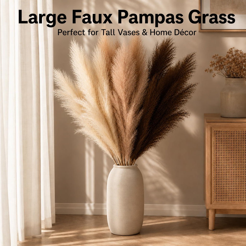 9 PCS 45" Artificial Pampas Grass Dark Brown & Beige & Brown