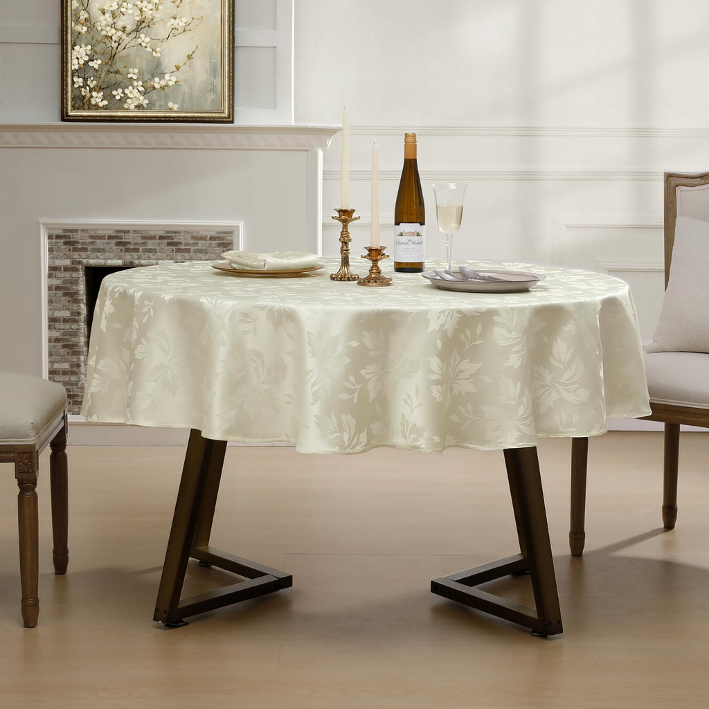 Jacquard Round Tablecloth 70 Inch, Ivory