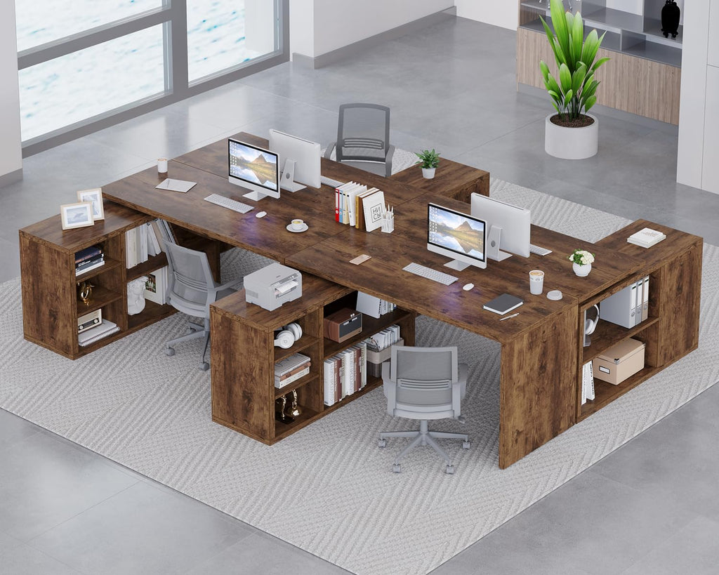 L Shaped Desk with Storage, Home Computer Desk, Rustic Brown, 55 Inch