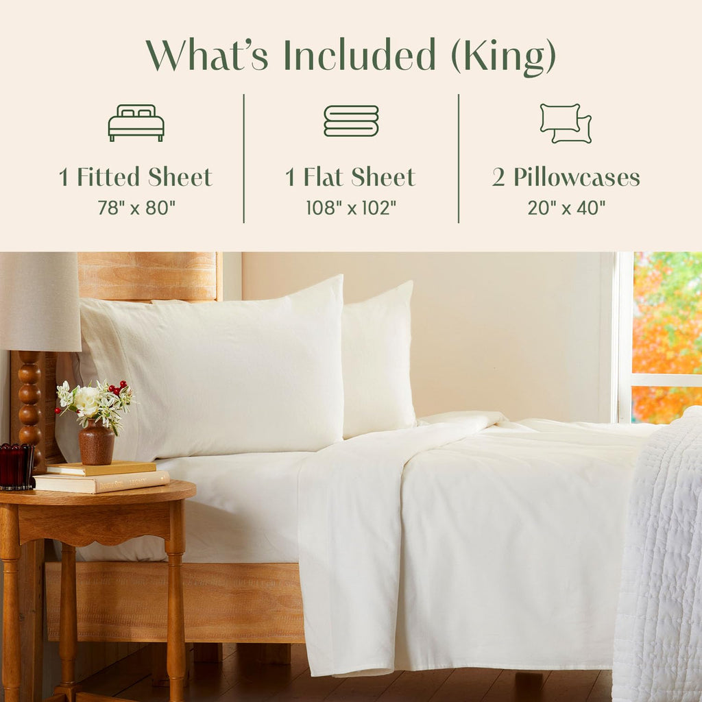 Luxury Portuguese Flannel Sheets | 100% Cotton | King Size | Alpine White