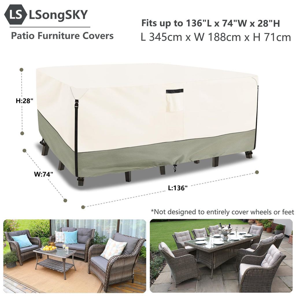 Outdoor Furniture Covers Waterproof, 600D Heavy Duty Patio Furnitures Covers for 6/7/8 PCS Sets Sectional Sofa Couch