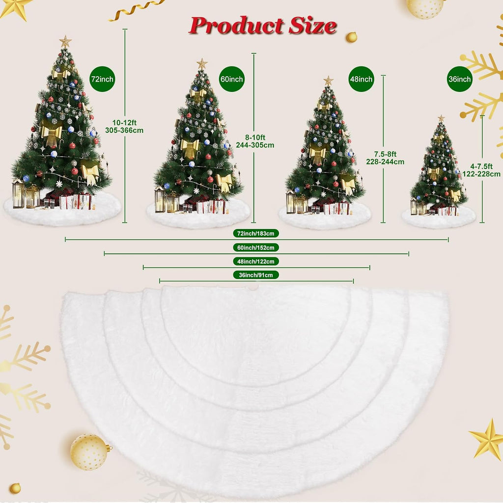 72 Inch Christmas Tree Skirt, White Faux Fur Plush Design for Holiday Decor