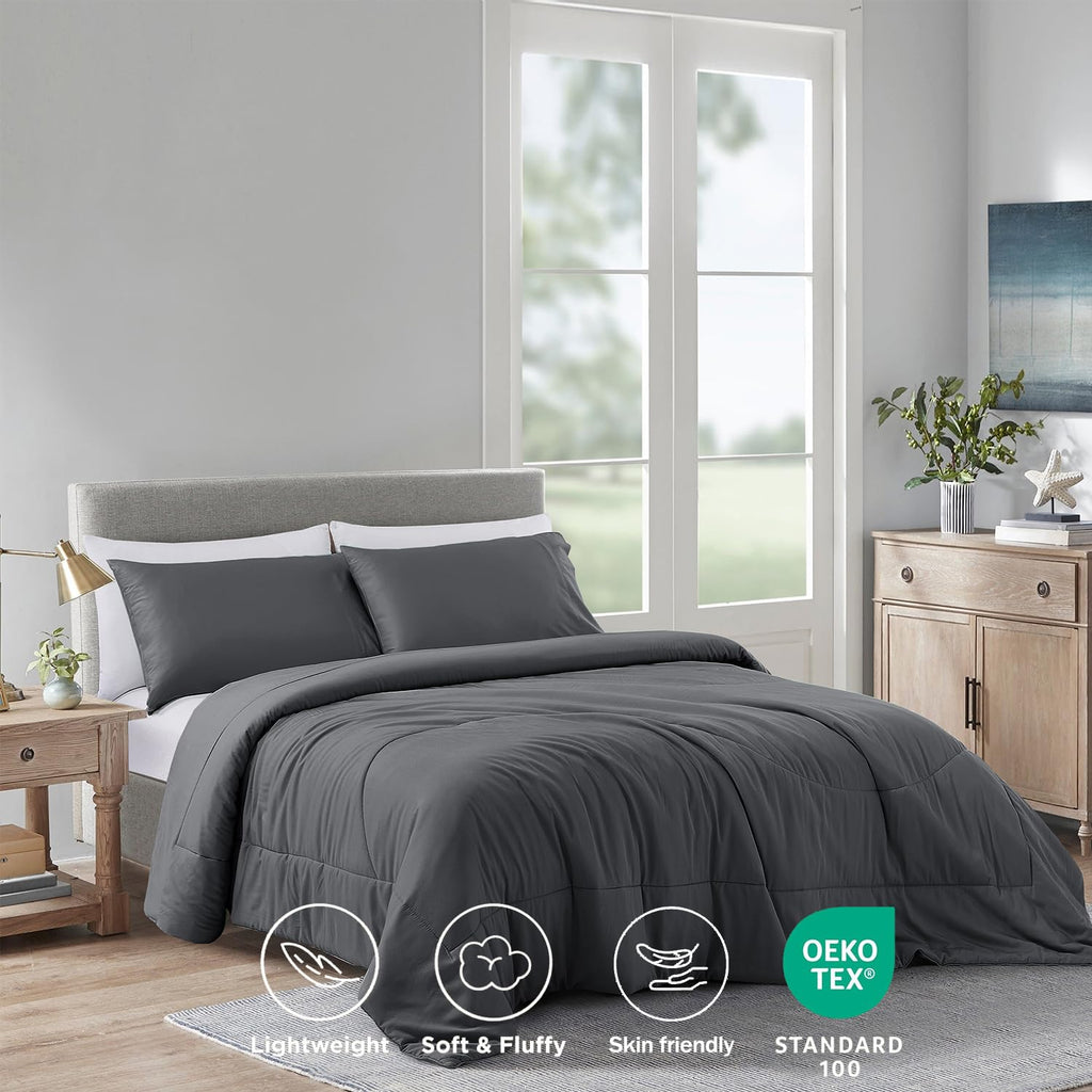Bamboo Viscose Comforter Set Queen Size 3 Pieces - Dark Grey