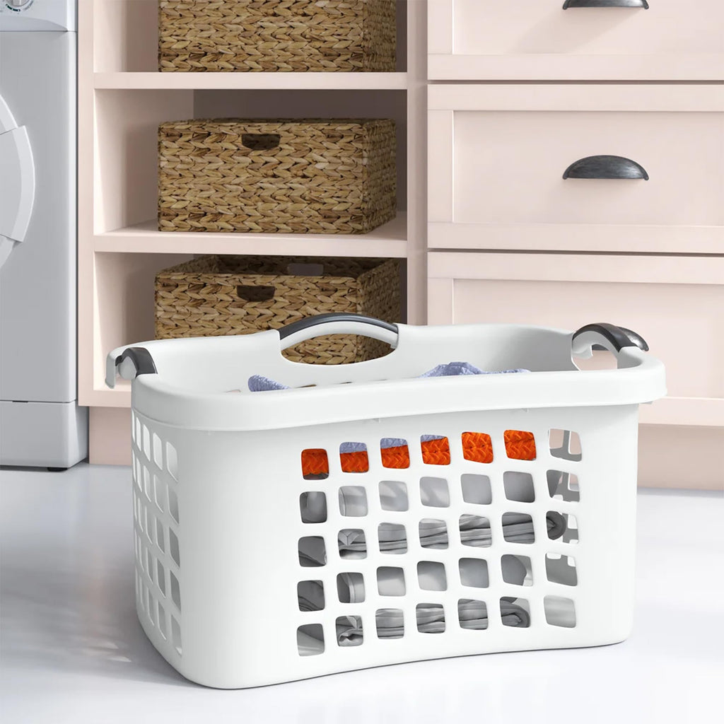Comfort Grip Plastic Laundry Clothes Basket, Upright Design, White