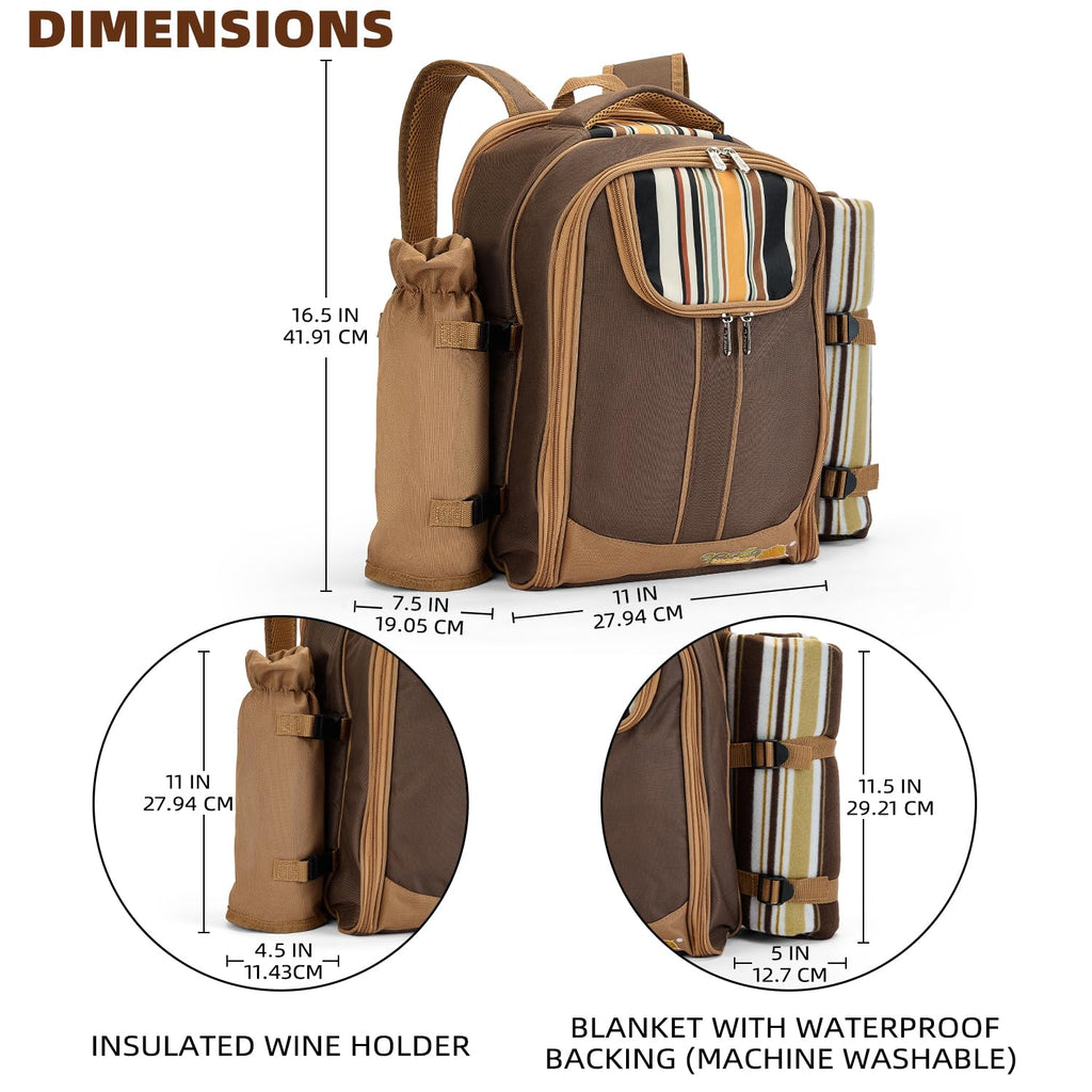 Backpack, 4-Person with Blanket & Wine, Family & Lovers Gift, Brown