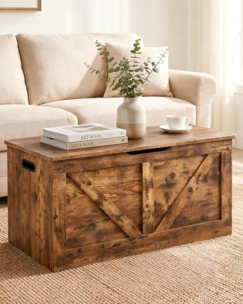 39.4" Storage Chest, Wooden Storage Bench, Rustic Brown