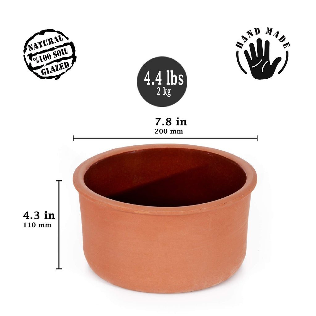 Clay Yogurt Pot, Inner Glazed Terracotta Cookware, Earthen Casserole Bowls for Oven Cooking, Terra Cotta Deep Pan for