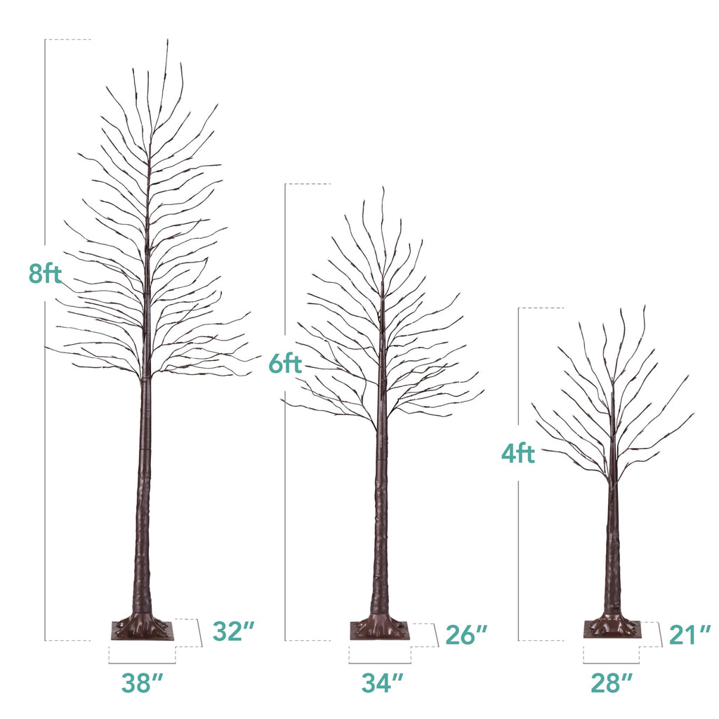 4ft, 6ft and 8ft Lighted Birch Tree, 3Pk w/LED Lights, 12 Color Options w/Warm White, Festival, Party, Holiday
