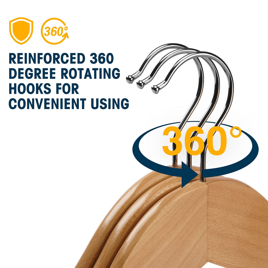 Wooden Hanger 10 Pack, Wood Hanger Solid Shirt Hangers with Pants Bar, Heavy Duty & Slim Coat Hanger, for Suit Coat