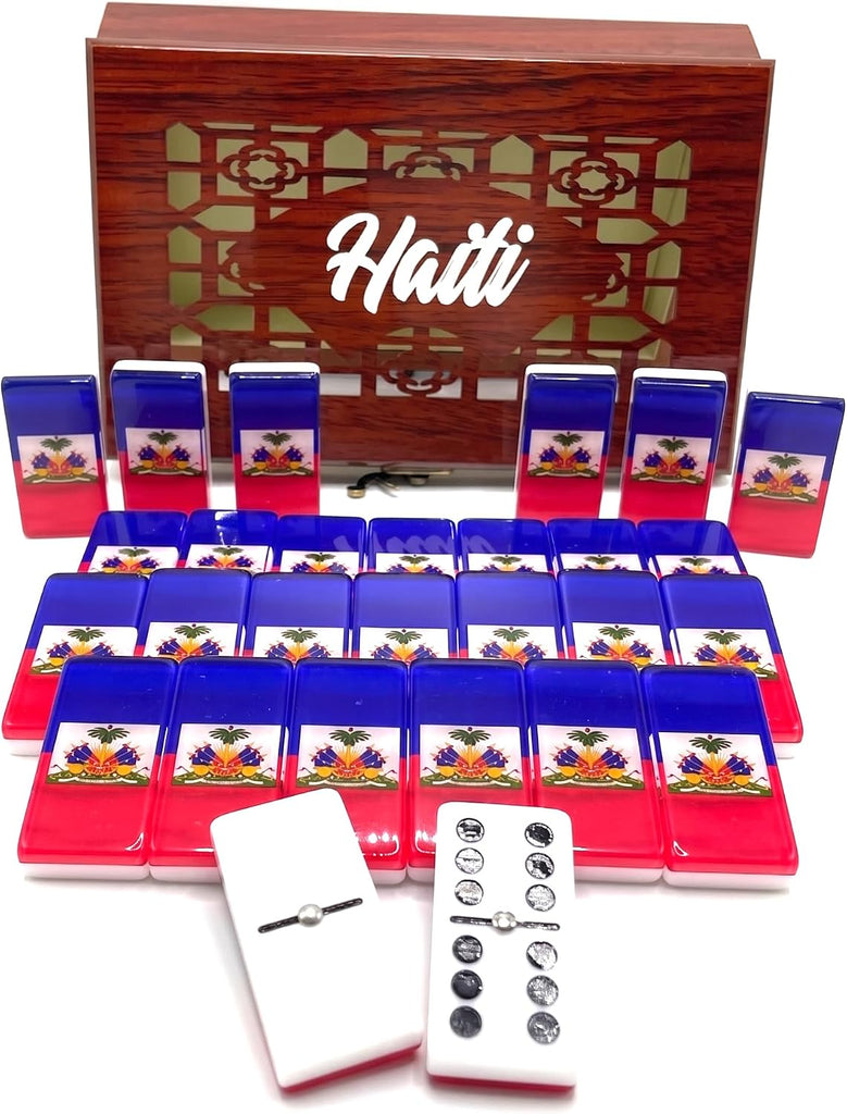 Haiti Flag Premium Edition Haitian Flags Dominoes Set Deluxe - Double Six Domino Adult Tiles with Haiti Flag Design