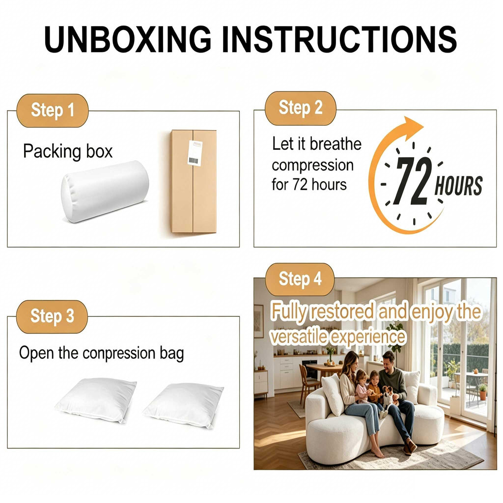 Boucle Curved 79.5" with 2 Pillows, 3-Seater White Couch