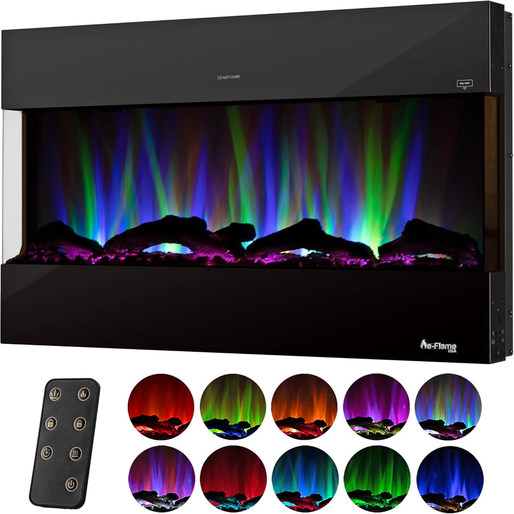 E-Flame USA Hampshire 36-inch Wall Mount/Wall Insert LED Electric Fireplace Heater with Timer