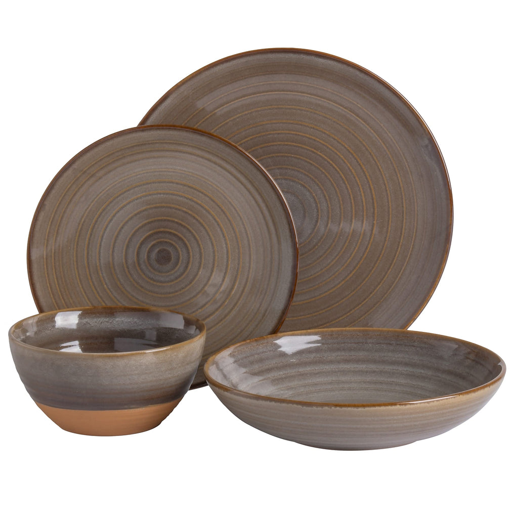 16 Piece Dreamweaver Double Bowl Terracotta Reactive Dinnerware Set - Earthy Brown, Service for 4 (16pcs)