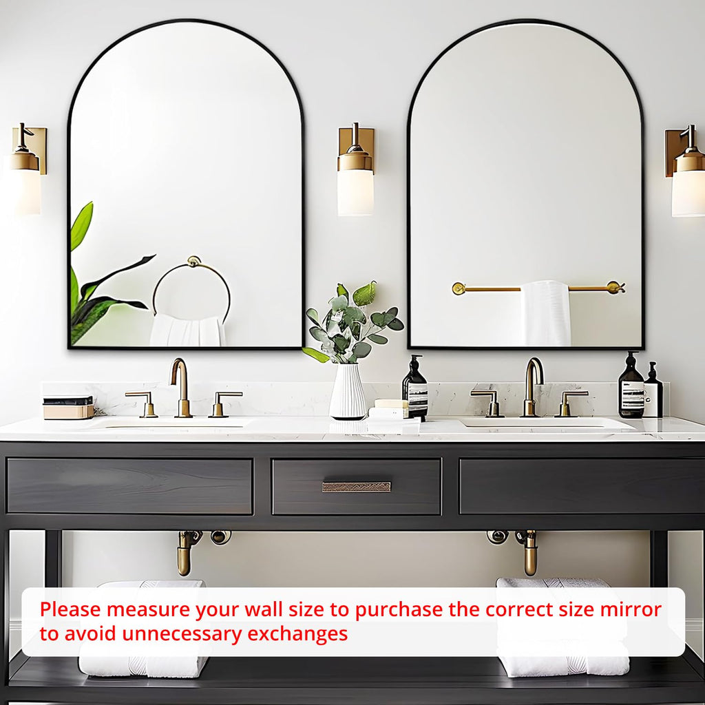 Black Arched Bathroom Mirror for Over Sink 30x40, Large Wall Arch Mirror
