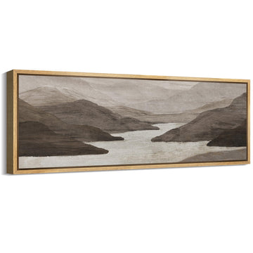 Large Framed Canvas Print Wall Art Monochrome Mountain Serenity Minimalist Landscape Illustrations Antique Retro Fine