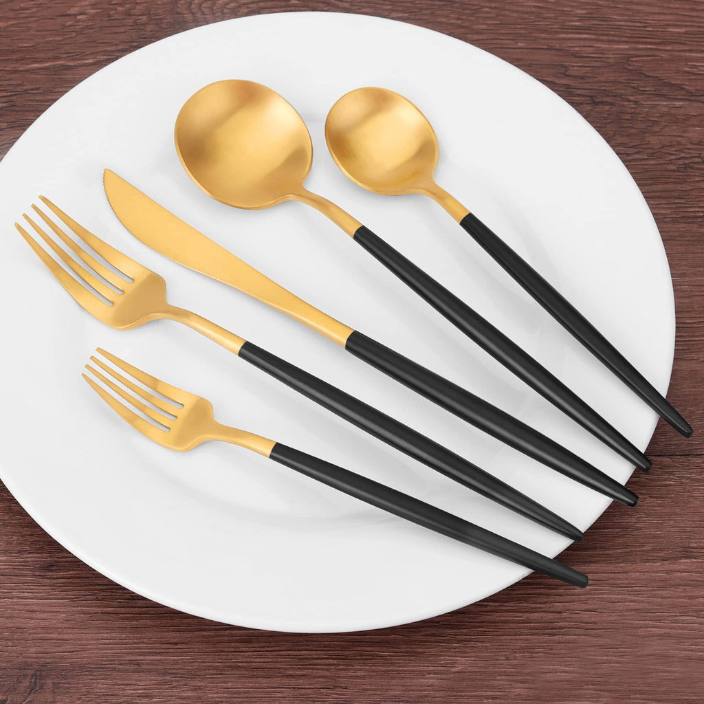 Matte Gold Silverware Set, 20-Piece Stainless Steel Satin Finish Flatware Set Service for 4, Kitchen Utensil Set