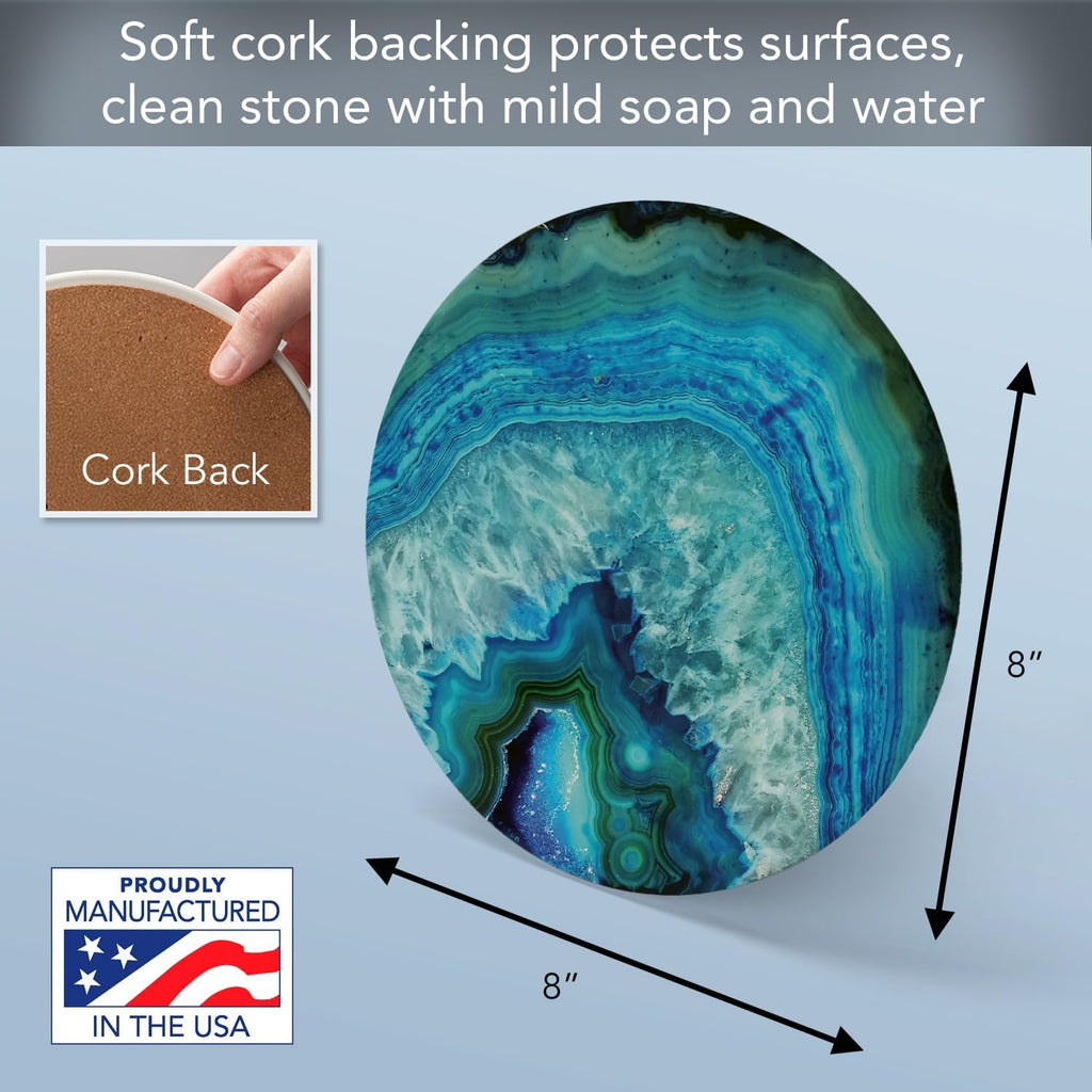 Faux Agate Decorative Heat Tolerant Ceramic Stone Trivet with Non-Skid Cork Backing 7" Round Artistic, Durable