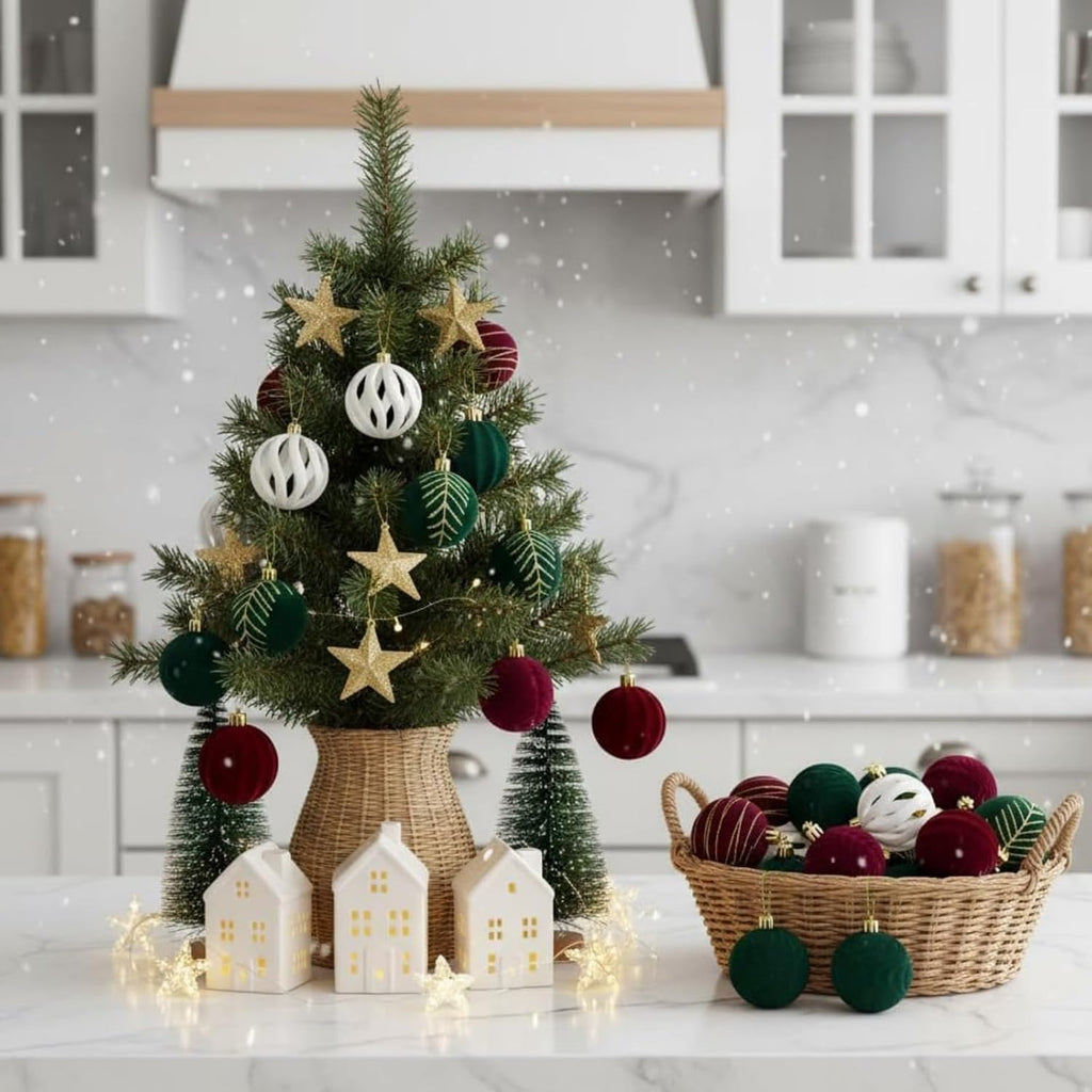 Velvet Christmas Ball Ornaments, Christmas Tree Ornaments Set 2.36in - Set of 30