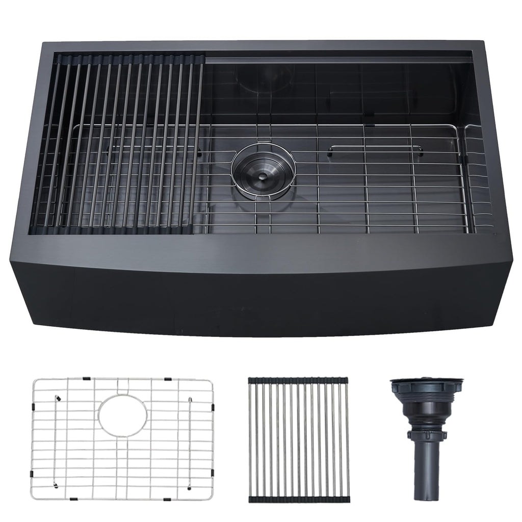 33 Inch Black Farmhouse Sink, 33x20x9 Undermount Gunmetal Black Apron Front Farm Ktichen Sink Stainless Steel Single