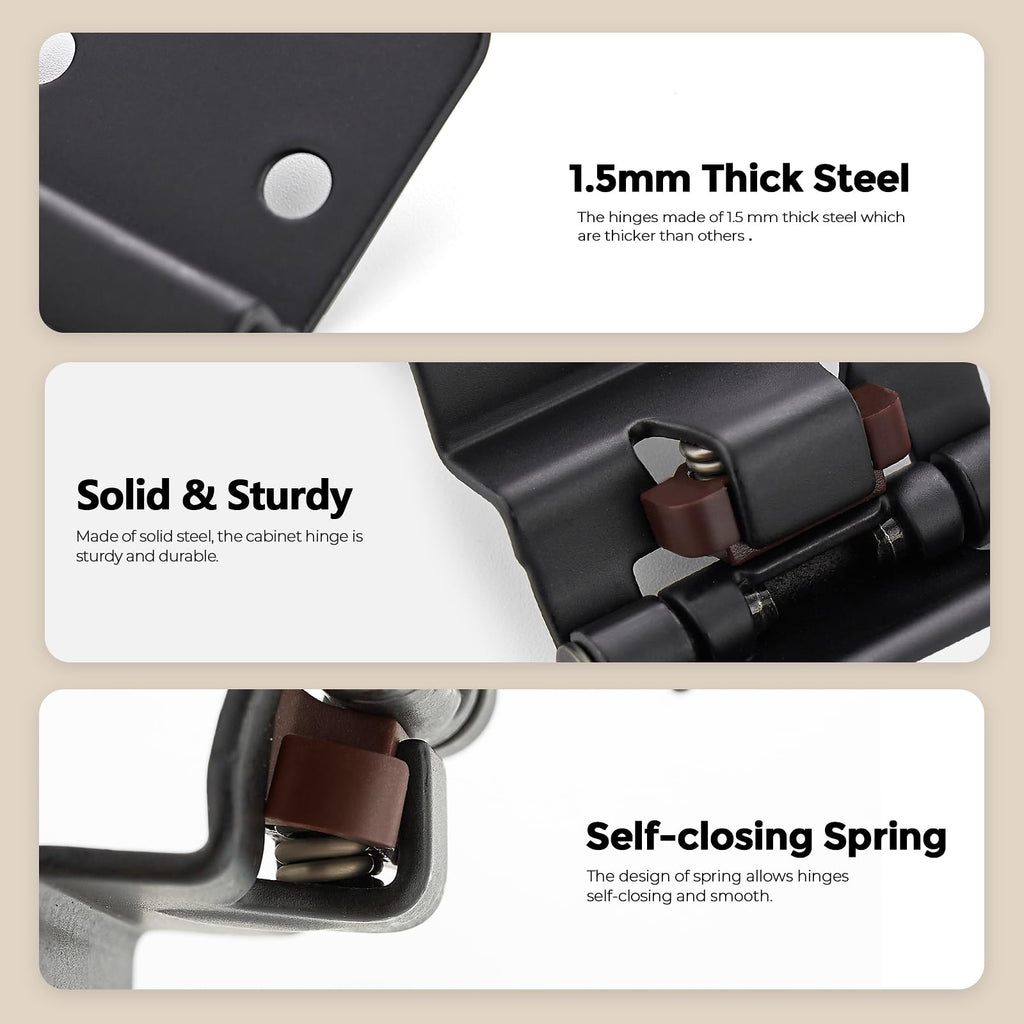 2 Pack 1 Pair Black Cabinet Hinges, 3/8" Inset Semi-Concealed Hinges