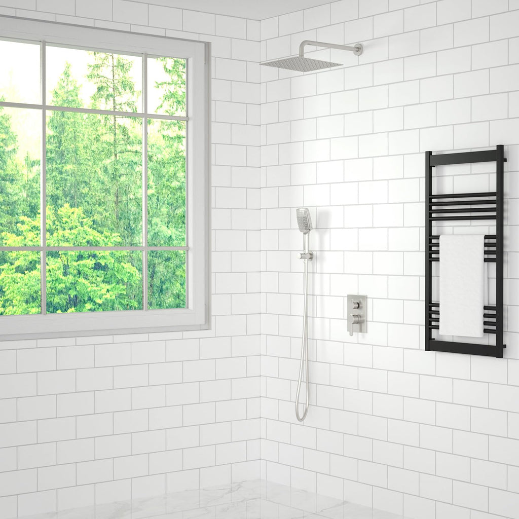 Shower Faucet Set - 12 inches Rain Shower System with 6 Function Handheld Shower Head Rough in Pressure Balance Valve