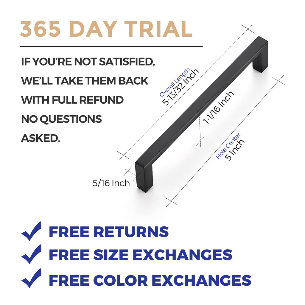 Matte Black Cabinet Pulls Slim Cabinet Handles, 5 Inch CC, 30 Pack